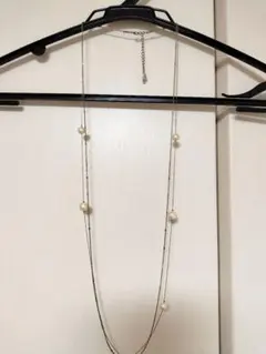 パールロングネックレス 2連 アンティークゴールド　コットンパール