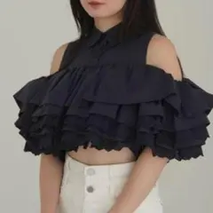 bibiy LYON FRILL SHIRT ブラウス フリル 半袖 ブルー - メルカリ