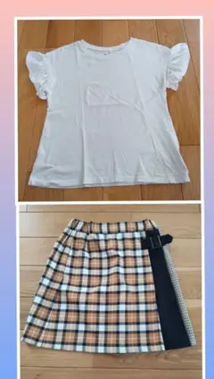 トップス　Tシャツ　チェックスカート　２点セット　まとめ売り