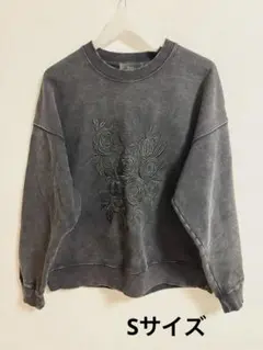 CLEL 花柄刺繍 ブラック トレーナー Sサイズ