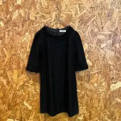 GALLERY VISCONTI 膝丈ワンピース 五分袖 レース ブラック