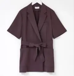 【極美品】PLST プラステ トリアセブレンド 半袖ジャケット ベルト付 紫茶