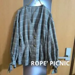 ロペピクニック グレンチェック ノーカラー ジャケット