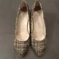 マルチカラー ツイード ポインテッドトゥ パンプス