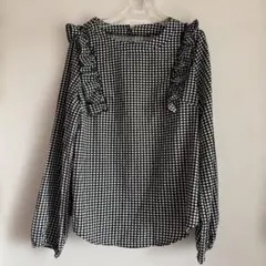 春物　可愛いチェック柄フリル長袖ブラウス　SHEIN Mサイズ