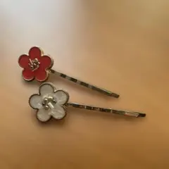 花型ヘアピン 赤と白 2個セット