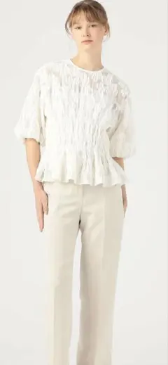 最終価格　Ballsey シャーリングジャカード パフスリーブブラウス