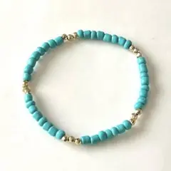 ネイティブ ハンドメイド ビーズブレスレット 中粒ターコイズブルー × ゴールド