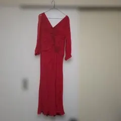 レッド Vネック 長袖 ナイトドレス