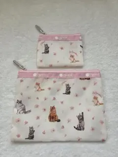 MAQUIA 2026年４月号付録 LeSportsac 猫×桜柄 Wポーチ