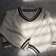 Vネック ケーブルブロークンショートチルデンニット ショートニット レイヤード