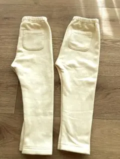 【美品】ユニクロ　裏フリースレギンス　90センチ　アイボリー　2枚セット