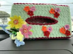 花柄ティッシュボックスカバー　モール　ハンドメイド