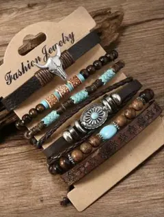 エスニックデザイン ブレスレットセット　ウエスタンカウボーイレトロ　5個セット