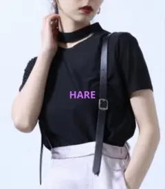 新品未使用HARE ネックスリットハイネックＴ　黒カットソー　チョーカー　シアーのサムネイル