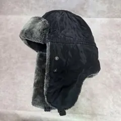 フライトキャップ/耳あて付き/ナイロン/防寒/ボンバーキャップ/あったか/黒/