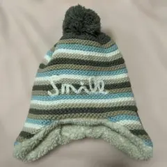 新品　キッズストライプニット帽 ポンポン付き
