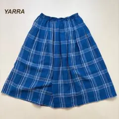 ヤラ　ロングスカート　リネン100% 麻　チェック柄　ブルー　ポケット付きのサムネイル