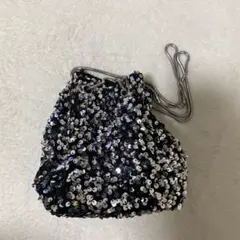 スパンコール 巾着バッグ パーティーバッグ ブラック