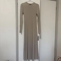【美品】ZARAザラ リブニットロングワンピース ベージュ Aライン レディース