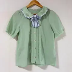 axes femme POETIQUE リボン付半袖ブラウス ミントグリーン M