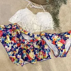 激安花柄レースセパレート水着(3点セット)