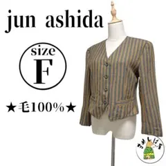 【極美品】★jun ashida　ノーカラー　総柄　シルクジャケット　Ｌ ウールシルクピンドット ノーカラージャケット(71112401-2024