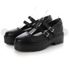 ダブルストラップパンプス Zipper Sサイズ 厚底　メリージェーン