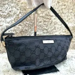 美品✨GUCCI アクセサリーポーチ ミニバッグ レザー マイクロGG柄 黒