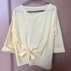 pink adobe イエロー 前結びシャツ L シミあり