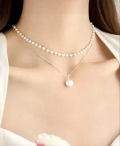 2連パールネックレス　チョーカー　上品　可愛い