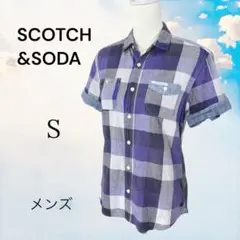 SCOTCH&SODA メンズ 半袖シャツ【S】青 チェック柄のサムネイル