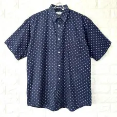 ヴィンテージ レトロ 半袖シャツ 水玉 ドット ネイビー ユニセックス