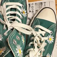 デイジー刺繍 緑色 ハイカットスニーカー
