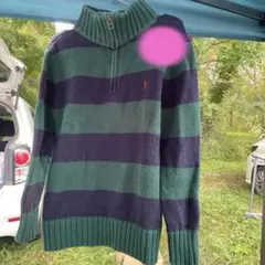 ポロラルフローレン 刺繍 ロゴ ハーフジップ ニットコットン ネイビー&グリーン