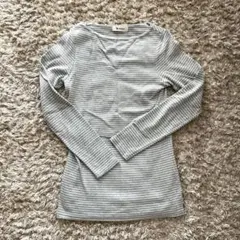 【MilkTea】授乳服 長袖カットソー グレー ボーダー