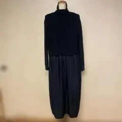 ミズイロインド黒ロングワンピース ベスト付き