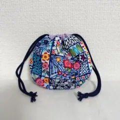 まるころ巾着　紅型染め風プリント