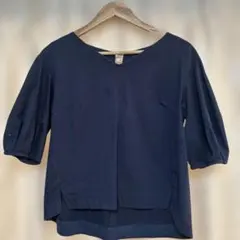 AuieF ネイビー Vネック 半袖シャツ