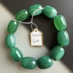 グリーンアゲート ブレスレット 17mm大粒 タンブル型 天然石 深緑 高級感