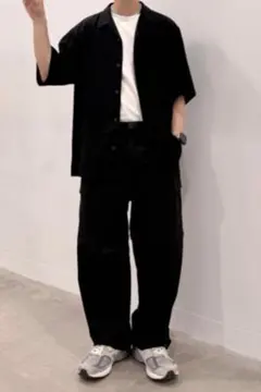 GU　オープンカラーシャツ(5分袖) 黒 XL