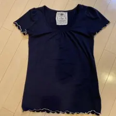 Ingni ネイビー フリル袖 Tシャツ