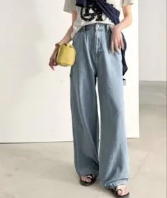 ライトブルー ワイドデニムパンツのサムネイル