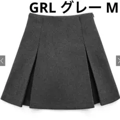 GRL インパン裏地付ボックスプリーツフレアミニスカート mei41 グレー M