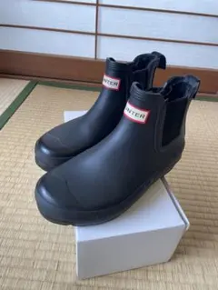 Hunterショート レインブーツ サイドゴア　ブラック23.5cm
