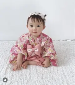 ベビー袴　ひな祭り　お食い初め　初節句　70　ピンク　リバティ　花柄