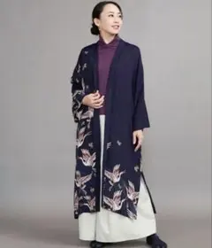 2026春夏新作 カヤ 花墨長羽織 ロングカーディガン 着物風 和風 山吹