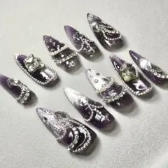 パープルマグネット ネイル ゴシック 地雷系 量産型 韓国 シャンデリアイメージ
