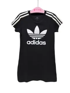 adidas アディダス 半袖ワンピース 黒 3本ライン 130cm