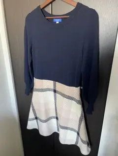 ブルーレーベルクレストブリッジ◇ニットワンピース チェック ドッキング M